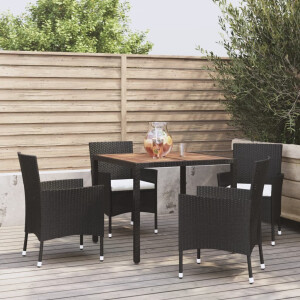 vidaXL 5-delige Tuinset met kussens poly rattan zwart