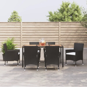 vidaXL 7-delige Tuinset met kussens poly rattan zwart