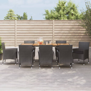 vidaXL 9-delige Tuinset poly rattan zwart