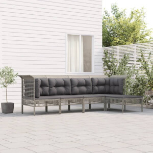 vidaXL 5-delige Loungeset met kussens poly rattan grijs