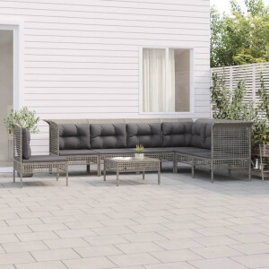 vidaXL 8-delige Loungeset met kussens poly rattan grijs