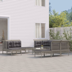 vidaXL 11-delige Loungeset met kussens poly rattan grijs