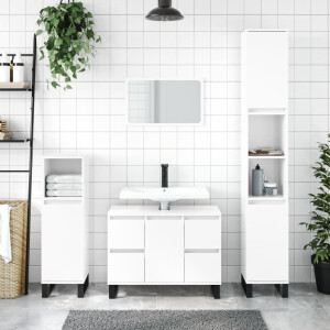 vidaXL Badkamerkast 30x30x100 cm bewerkt hout hoogglans wit