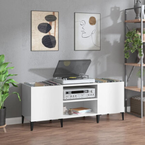 vidaXL Platenkast 121x38x48 cm bewerkt hout hoogglans wit
