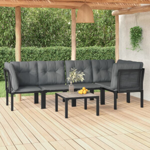 vidaXL 6-delige Loungeset poly rattan zwart en grijs