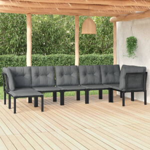 vidaXL 7-delige Loungeset poly rattan zwart en grijs