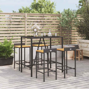 vidaXL 5-delige Tuinbarset poly rattan en massief acaciahout zwart