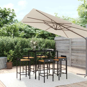 vidaXL 7-delige Tuinbarset poly rattan en massief acaciahout zwart