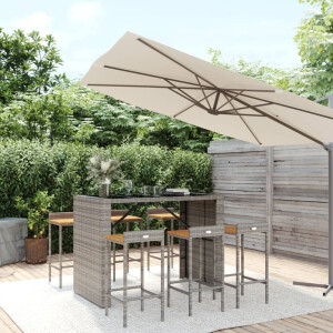 vidaXL 7-delige Tuinbarset poly rattan en massief acaciahout grijs