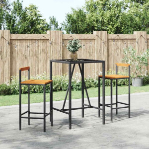 vidaXL 3-delige Tuinbarset poly rattan en massief acaciahout zwart