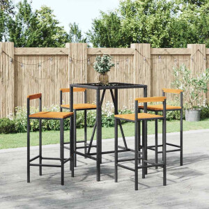 vidaXL 5-delige Tuinbarset poly rattan en massief acaciahout zwart