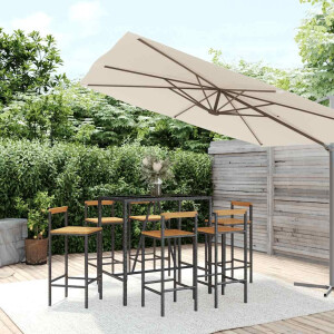 vidaXL 7-delige Tuinbarset poly rattan en massief acaciahout zwart