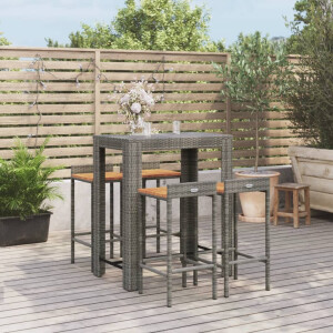 vidaXL 5-delige Tuinbarset poly rattan en massief acaciahout grijs