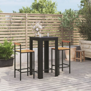 vidaXL 3-delige Tuinbarset poly rattan en massief acaciahout zwart