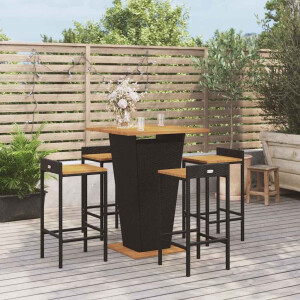 vidaXL 5-delige Tuinbarset poly rattan en massief acaciahout zwart