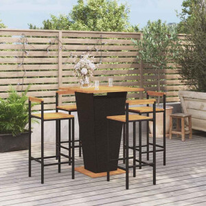 vidaXL 5-delige Tuinbarset poly rattan en massief acaciahout zwart