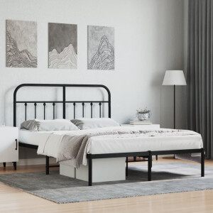 vidaXL Bedframe met hoofdbord metaal zwart 140x200 cm