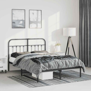 vidaXL Bedframe met hoofdbord metaal zwart 150x200 cm