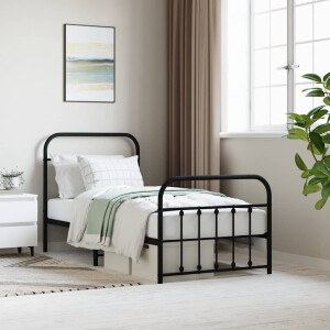 vidaXL Bedframe met hoofd- en voeteneinde metaal zwart 90x190 cm