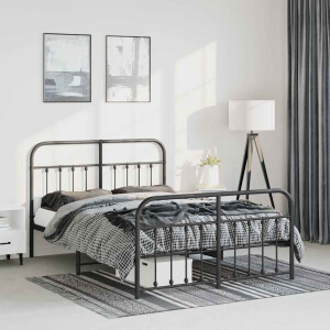 vidaXL Bedframe met hoofd- en voeteneinde metaal zwart 135x190 cm
