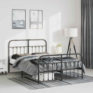 vidaXL Bedframe met hoofd- en voeteneinde metaal zwart 150x200 cm