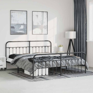 vidaXL Bedframe met hoofd- en voeteneinde metaal zwart 183x213 cm