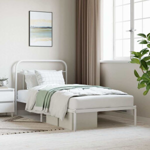 vidaXL Bedframe met hoofdbord metaal wit 107x203 cm