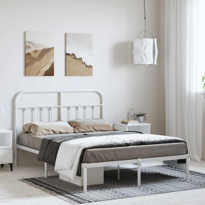 vidaXL Bedframe met hoofdbord metaal wit 150x200 cm