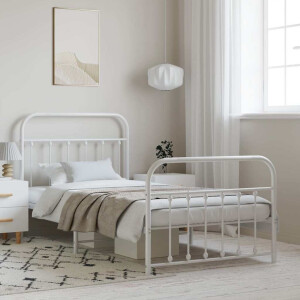 vidaXL Bedframe met hoofd- en voeteneinde metaal wit 100x200 cm