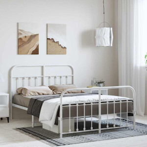 vidaXL Bedframe met hoofd- en voeteneinde metaal wit 135x190 cm