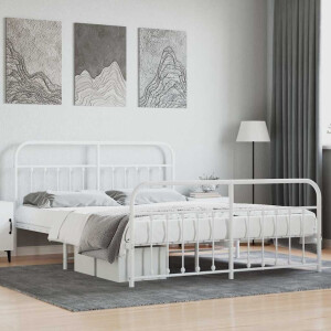 vidaXL Bedframe met hoofd- en voeteneinde metaal wit 160x200 cm