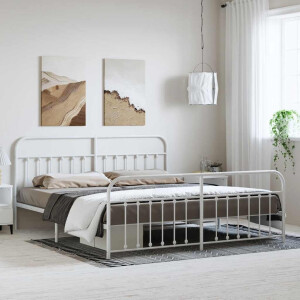 vidaXL Bedframe met hoofd- en voeteneinde metaal wit 193x203 cm