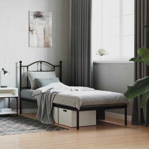 vidaXL Bedframe met hoofdbord metaal zwart 90x190 cm