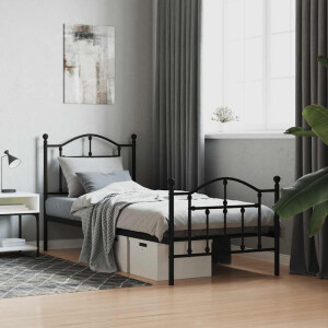 vidaXL Bedframe met hoofd- en voeteneinde metaal zwart 90x190 cm