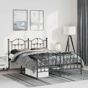 vidaXL Bedframe met hoofd- en voeteneinde metaal zwart 150x200 cm
