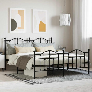 vidaXL Bedframe met voetbord zonder matras metaal zwart 160x200 cm