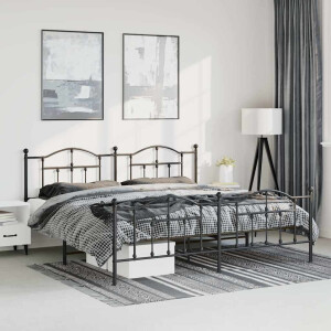 vidaXL Bedframe met hoofd- en voeteneinde metaal zwart 183x213 cm