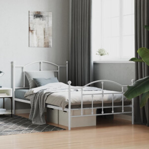 vidaXL Bedframe met hoofd- en voeteneinde metaal wit 107x203 cm