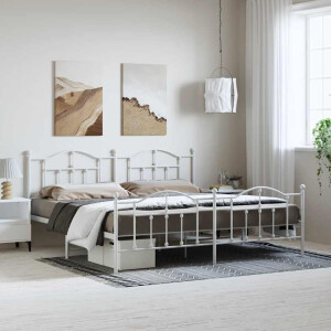 vidaXL Bedframe met hoofd- en voeteneinde metaal wit 193x203 cm