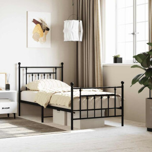 vidaXL Bedframe met hoofd- en voeteneinde metaal zwart 90x190 cm
