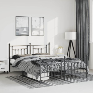 vidaXL Bedframe met hoofd- en voeteneinde metaal zwart 150x200 cm
