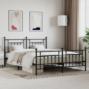 vidaXL Bedframe met voetbord zonder matras metaal zwart 180x200 cm