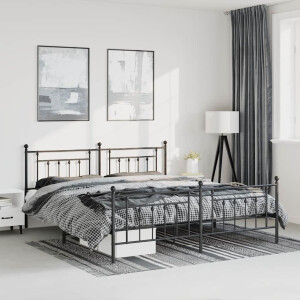 vidaXL Bedframe met hoofd- en voeteneinde metaal zwart 183x213 cm