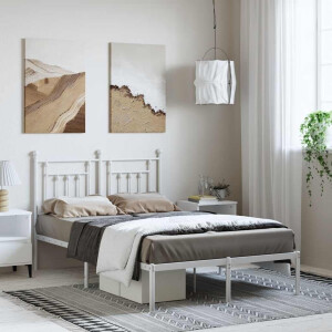 vidaXL Bedframe met hoofdbord metaal wit 135x190 cm