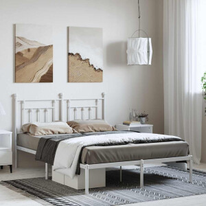 vidaXL Bedframe met hoofdbord metaal wit 150x200 cm