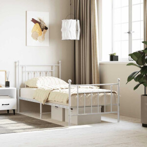 vidaXL Bedframe met hoofd- en voeteneinde metaal wit 90x190 cm
