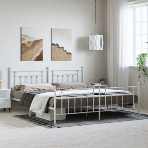 vidaXL Bedframe met hoofd- en voeteneinde metaal wit 193x203 cm