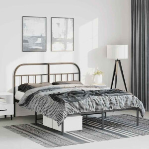 vidaXL Bedframe met hoofdbord metaal zwart 135x190 cm
