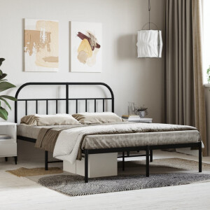 vidaXL Bedframe met hoofdbord metaal zwart 140x200 cm