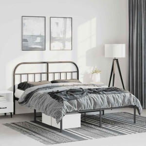 vidaXL Bedframe met hoofdbord metaal zwart 150x200 cm